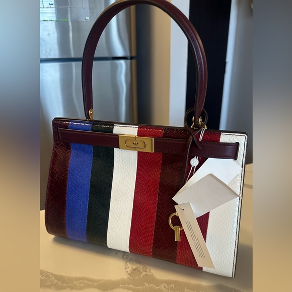 NWT Tory Burch Radziwill small bag, snake skin , red white and navy color. - Picture 2 of 9